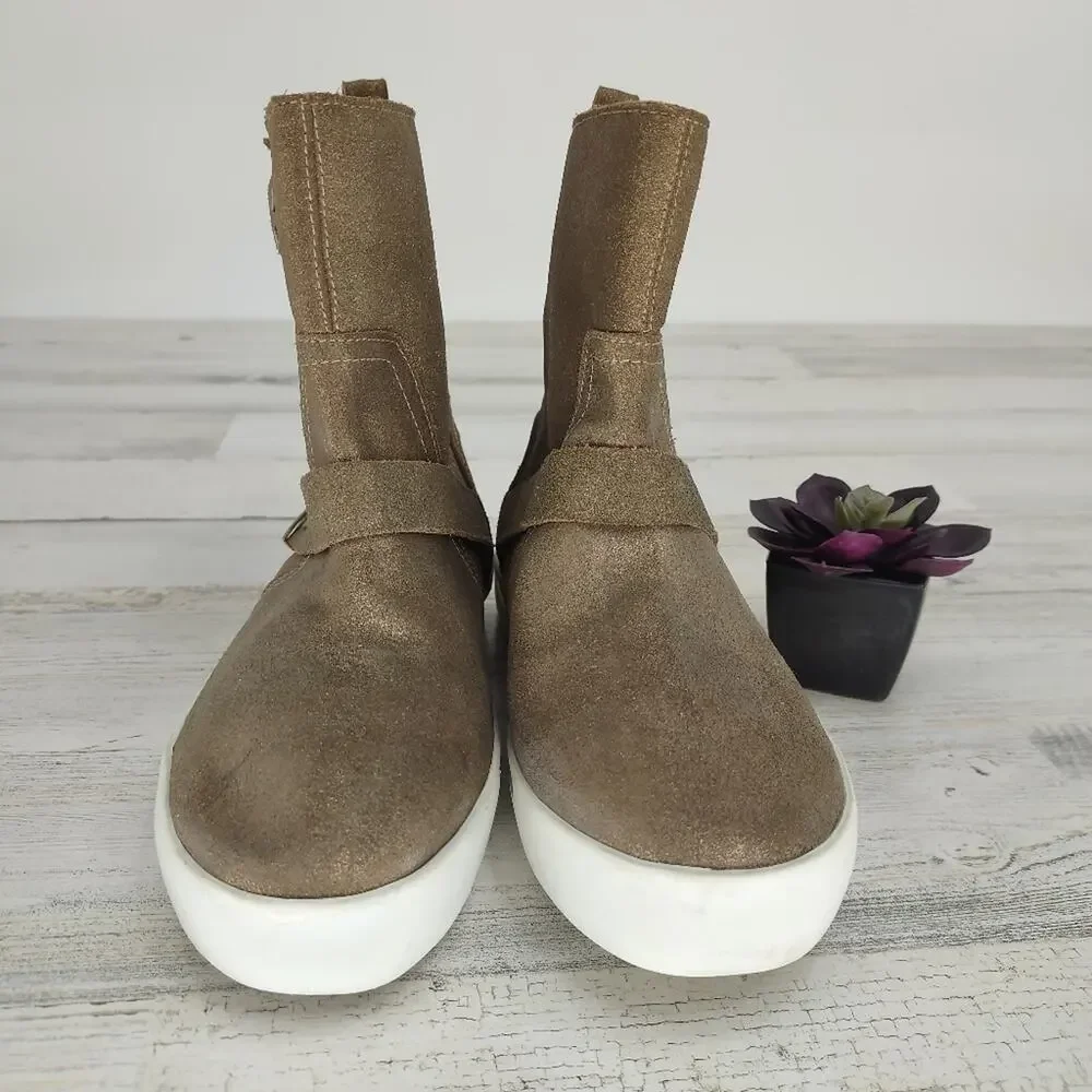 Joie Gold Leather Sneaker Metallic Booties Strappy Slip On Size 6.5